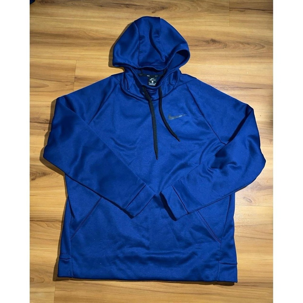 Mens Nike Dri-Fit Athletic Workout Gym Training Sweatshirt Blue Pullover Hoodie